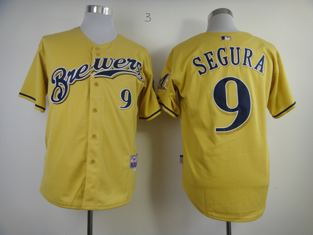 Men Milwaukee Brewers 9 Segura Yellow MLB Jerseys